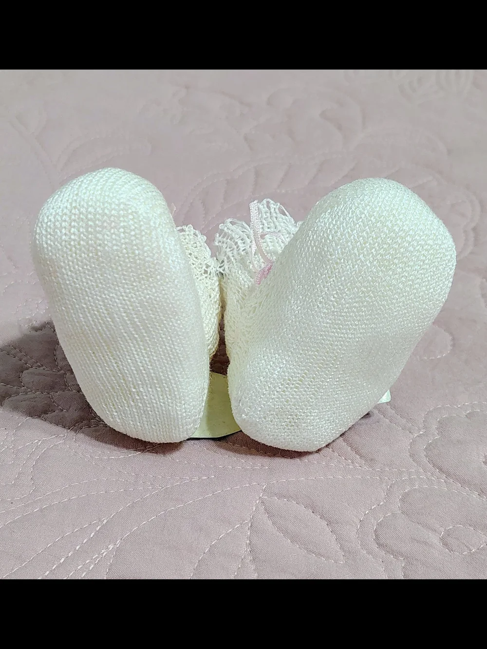New Italian Knit Baby Booties Ivory w/ Pink Embroidery & Lace 0-3 mo KP For kids